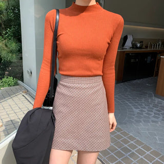 Highly Recommended! Slim Basic Mock Neck Ribbed Knit