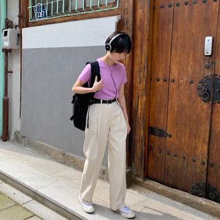 Cotton pintuck wide pants