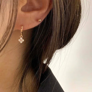Rose Gold Cubic Flower One-Touch Earrings