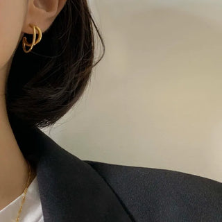 Gold New Moon Double Strand Earrings