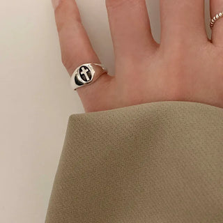 Cross Engraved Oxidized Ring (Sizes 3 to 17)