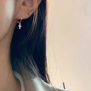 Mini Cross One-Touch Earrings (Silver, Rose Gold, Gold)