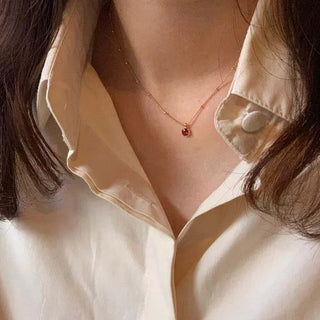 Rose Gold Dot Chain Garnet Gemstone Necklace