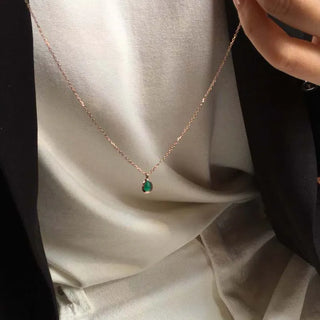 Green Onyx Teardrop Gemstone Necklace 925 Silver (2 colors)