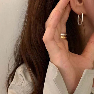 Long Hoop One-Touch Earrings (Silver/Gold)