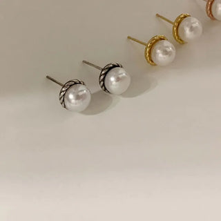 Freshwater Pearl Twist Earrings (Oil-glazed, Rose Gold, Gold)