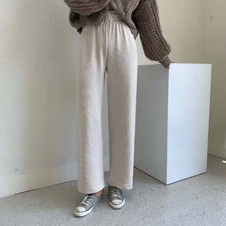 Swiss Ribbed Elastic Waist Long Wide Tracksuit Pants