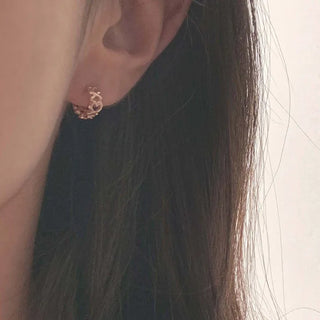 Heart Pattern Mini One-Touch Earrings (Silver/Rose Gold/Gold)