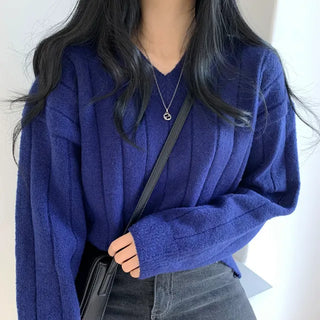 Super Cozy and Soft Loose Fit Ribbed V-Neck Knit