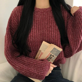 Falling for It~ Loose Fit Thick Hazzi Round Knit