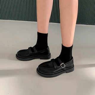 Mary Jane Round-toe Loafer Buckle Platform Teen Penny Loafer Flat Platform Autumn Shoes Flats