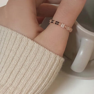 Rose Gold Black and White Flower Cubic Ring