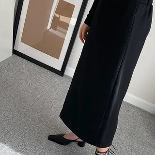 Black Button Wrap Skirt  Winter Long Skirt Wool Blend Wedding Guest Look Skirt