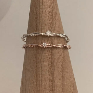 Cubic Twist Layered Ring (Silver, Rose Gold)