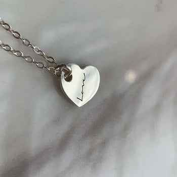 Flat Heart Pendant Engraved Necklace