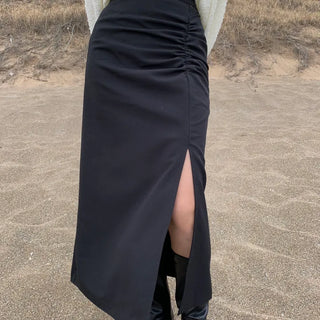 Shirred Long Slit Skirt (2 colors)