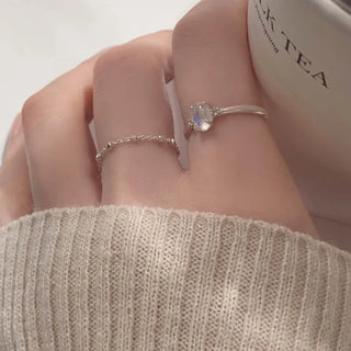 Rainbow Moonstone Cubic Gemstone Ring (Silver, Rose Gold)