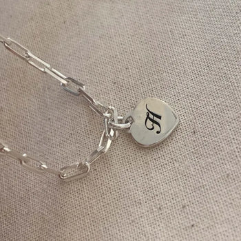 Flat Heart Chain Initial Engraving Bracelet