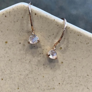 Rose Gold Triangle Moonstone Earrings