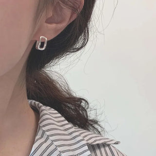 Hole Square One-Touch Earrings (Silver/Gold)