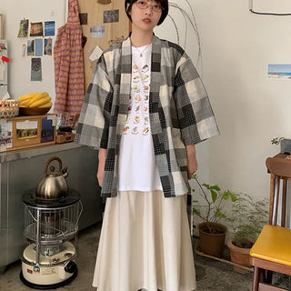 [UNISEX] Check Robe Cardigan