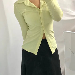 Collared ribbed cardigan tee