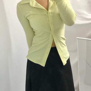 Collared ribbed cardigan tee