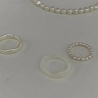 Wave and pearl ring triple set