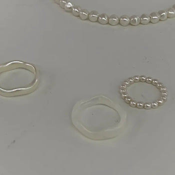 Wave and pearl ring triple set