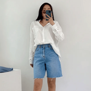 Chrome Wash Medium Blue Cutoff Bermuda Denim