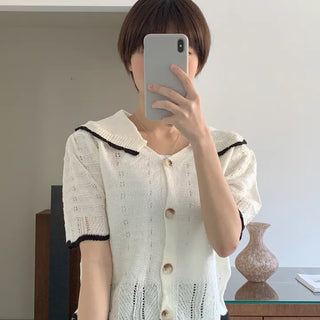 Line short-sleeve cardigan