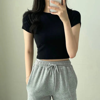Vivi Stretchy Plain Crop Top Short Sleeve T-shirt