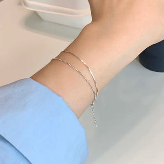 Snake Chain and Dot Chain Double Strand Bracelet (Silver, Rose Gold)