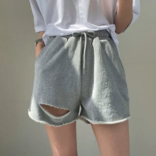 Heim Damaged Slit Elastic Waist Shorts Training Shorts