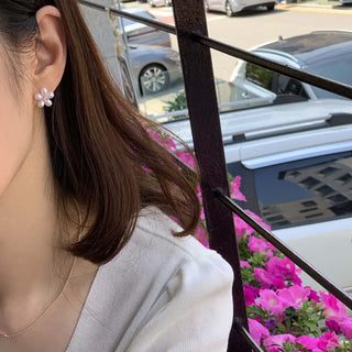 Rose Gold Pearl Flower Two-way Earrings