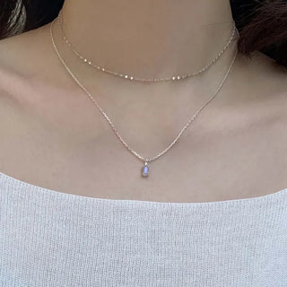 Rainbow Moonstone Cubic Gemstone Necklace (Silver, Rose Gold)