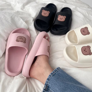 ◈Back-to-School Item◈ Teddy Bear Couple Slippers Platform Character Soft EVA Aqua School Four Seasons New Semester Indoor Shoes