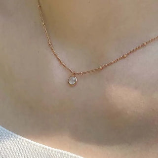 Rose Gold Dot Chain Moonstone Gemstone Necklace
