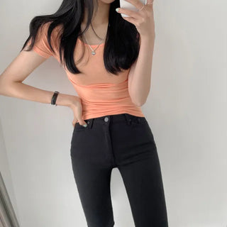 Stretchy U-Neck Cool Short Sleeve T-shirt with a Cool Feel