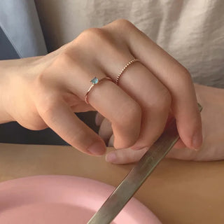 Rose Gold Square Gemstone Ring (Aqua Chalcedonia, Moonstone, Black Onyx)