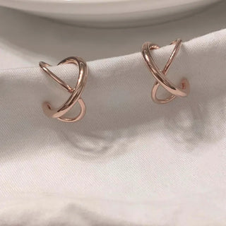 Rose Gold Cross Line Earrings