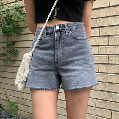 Black denim shorts