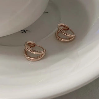 Rose Gold Thick Double-Strand One-Touch Earrings