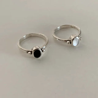 Oval Mother-of-Pearl Onyx Gemstone Ring