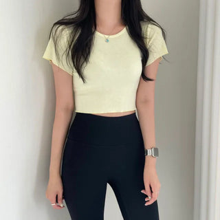 Latte Slim Fit Round Crop Top Short Sleeve T-shirt