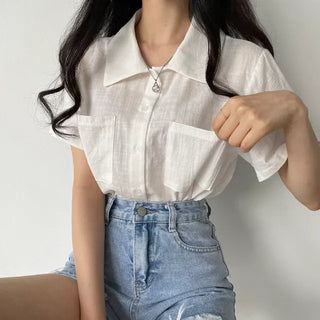 Great fit! Plain Pocket Crop Shirt