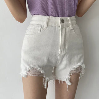 Perfect fit, distressed, high-waisted cut-off denim shorts