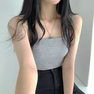 Comfortable, Super Stretchy Slim Fit Plain Square Neck Sleeveless Top