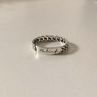 Oxidized Stick Chain Engraved Ring (Sizes 9–21, Friendship Rings & Couple Rings)