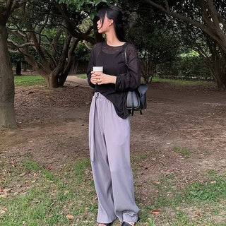 Belted Pleated Wide Slacks Pants